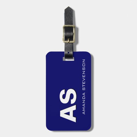 Einzigartiger Blue White Script Monogram Gepäckanh Gepäckanhänger (Vorderseite vertikal)