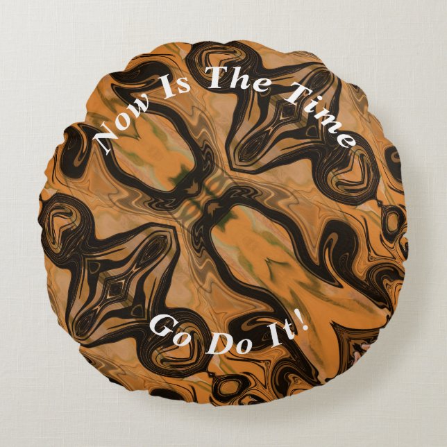 Einzigartiger brauner Abstrakter Marmor flüssig Rundes Kissen (Vorderseite)