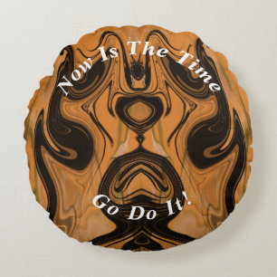 Einzigartiger brauner Abstrakter Marmor flüssig Rundes Kissen