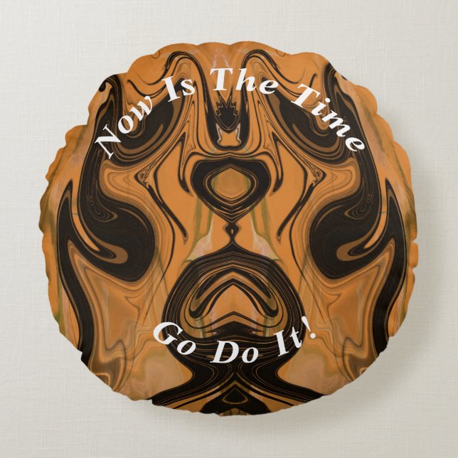 Einzigartiger brauner Abstrakter Marmor flüssig Rundes Kissen (Vorderseite)