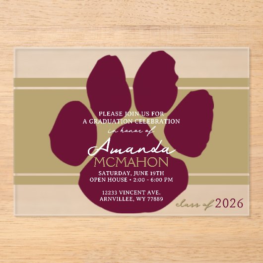 Einzigartiger Bronze Gold & Burgund Abschluss Pawp Acryleinladungen (Vorderseite)