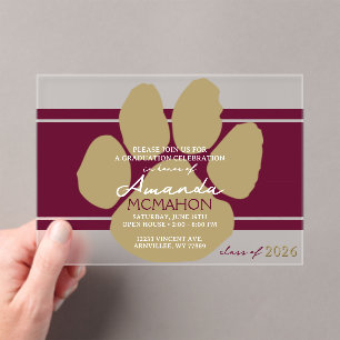 Einzigartiger Burgundy & Bronze Gold Abschluss Paw Acryleinladungen
