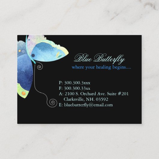 Einzigartiger Butterfly-Massagetherapeut Visitenkarte (Rückseite)