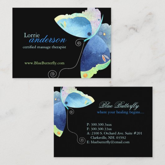 Einzigartiger Butterfly-Massagetherapeut Visitenkarte (Vorne/Hinten)