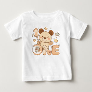 Einzigartiger Cartoon Bär "ONE" Creme Shirt