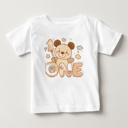 Einzigartiger Cartoon Bär "ONE" Creme Shirt (Vorderseite)