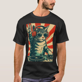 Einzigartiger DJ Cat Kitty T - Shirt, Trendy Graph T-Shirt