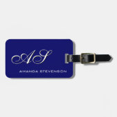 Einzigartiger Dunkelblau-weißer Text-Monogramm-Gep Gepäckanhänger (Vorderseite horizontal)