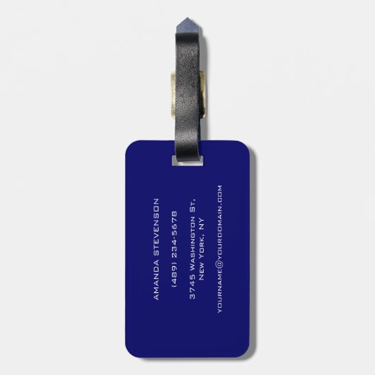 Einzigartiger Dunkelblau-weißer Text-Monogramm-Gep Gepäckanhänger (Rückseite vertikal)