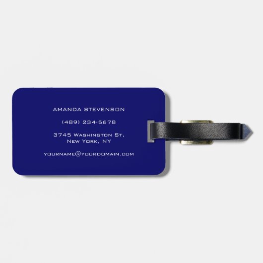 Einzigartiger Dunkelblau-weißer Text-Monogramm-Gep Gepäckanhänger (Rückseite horizontal)