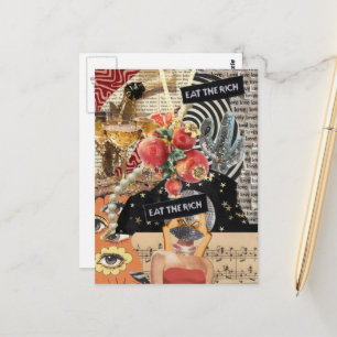 Einzigartiger Eat the Rich Mixed-Media-Collage Postkarte