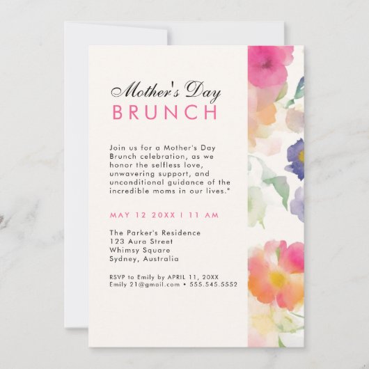 Einzigartiger einfacher Blumengarten Muttertag BRU Einladung (Vorderseite)
