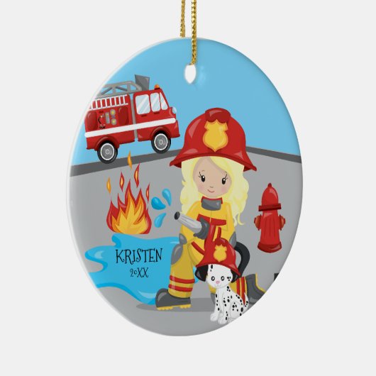 Einzigartiger Feuerwehrmann-blondes Keramikornament (Rechts)