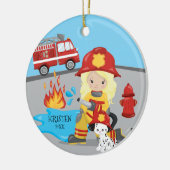 Einzigartiger Feuerwehrmann-blondes Keramikornament (Links)