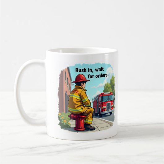 Einzigartiger Feuerwehrmann oder Feuerwehrmann mit Kaffeetasse (Links)