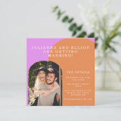 Einzigartiger Fick Rosa Orange Retro Foto Hochzeit Save The Date (Stehend Vorderseite)