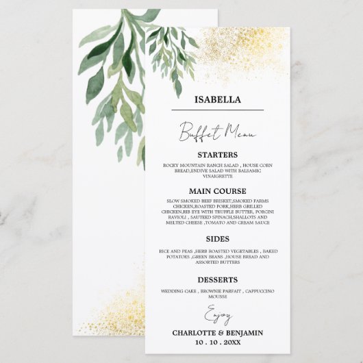 Einzigartiger Gastname Wedding Buffet Menükarte (Vorne/Hinten)