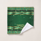 Einzigartiger geometrischer Name Smaragdgrün und G Badhandtuch Set (Waschlappen)