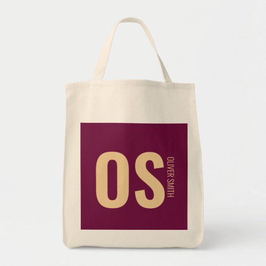 Einzigartiger Girly Stylish Burgundy Monogram Name Tragetasche (Vorne)