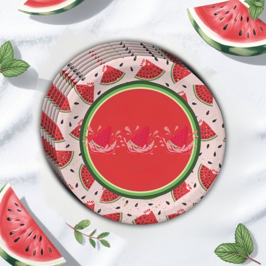 Einzigartiger Glitzer Moderne Wassermelone Kinderd Pappteller