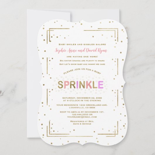 Einzigartiger Gold Glitzer SPRINKLE Girl Babydusch Einladung (Vorderseite)