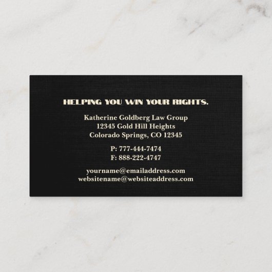 Einzigartiger Gold- und Black-Anwalt für die Law B Visitenkarte (Rückseite)