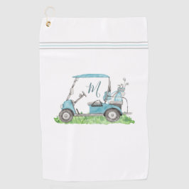 Einzigartiger Golf Cart Blue Monogram Wassercolor Golfhandtuch