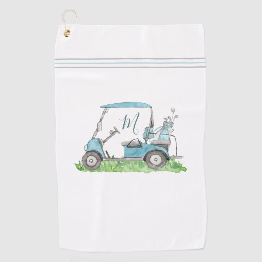 Einzigartiger Golf Cart Blue Monogram Wassercolor Golfhandtuch (Vorderseite)