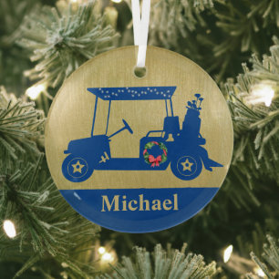 Einzigartiger Golf Cart mit Clubs Vorname Ornament Aus Glas