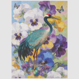Einzigartiger großer Aquarell-Kranich-Möbel-Decoup Seidenpapier