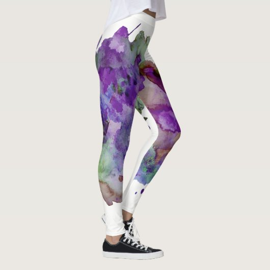 Einzigartiger grün-Lila Wasserfarbenmaler Spritzer Leggings (Rechts)