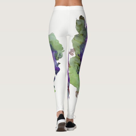 Einzigartiger grün-Lila Wasserfarbenmaler Spritzer Leggings (Rückseite)