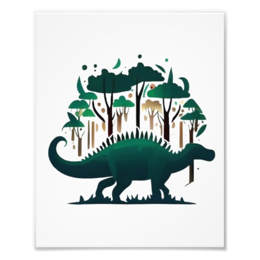 Einzigartiger Grüner Stegosaurus Dinosaurier Wald Fotodruck (Vorne)