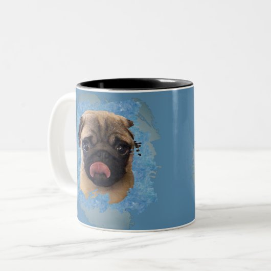 Einzigartiger Grunge Blue Gray Mops Welpe Dog Love Zweifarbige Tasse (Vorderseite Links)
