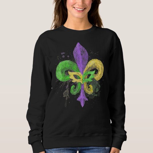 Einzigartiger handgezeichneter Fluer de lis Mardi Sweatshirt (Vorderseite)