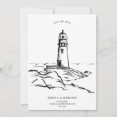 Einzigartiger, handgezeichneter Leuchtturm an der  Einladung (Vorderseite)
