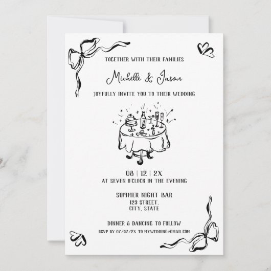 Einzigartiger handgezeichneter zeitgenössischer Re Einladung (Vorderseite)