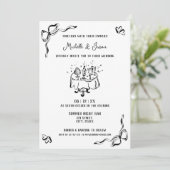 Einzigartiger handgezeichneter zeitgenössischer Re Einladung (Stehend Vorderseite)