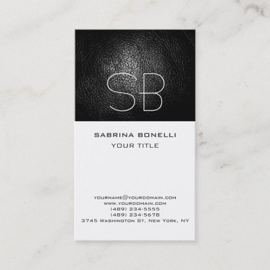 Einzigartiger Ledereffekt Monogramm weiße Visitenk Visitenkarte (Vorderseite)