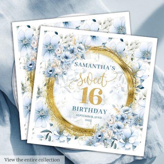 Einzigartiger Light Blue 16 . Geburtstag Gold Glit Serviette