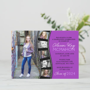 Einzigartiger Lila Filmstrip 6 Foto Abschluss Einladung