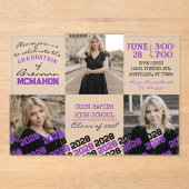 Einzigartiger Lila und schwarzer Abschluss 3 Foto Acryleinladungen (Vorderseite)