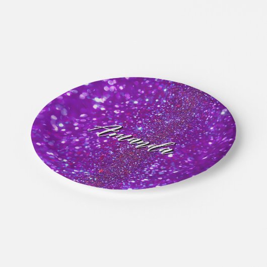 Einzigartiger Lila, unscharfer Glitzer Pappteller (Schrägansicht)