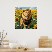 Einzigartiger Löwe in Gelbblütenpracht Poster (Küche)