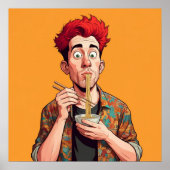 Einzigartiger lustiger Mann, der seine Nudeln fröh Poster (Vorne)