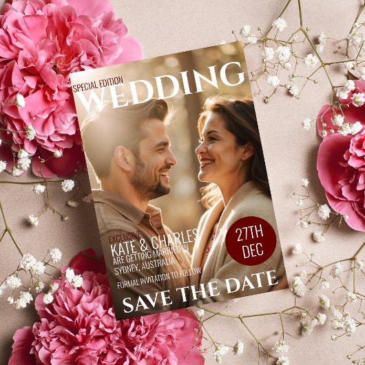Einzigartiger Magazinstil Save the Date Einladung