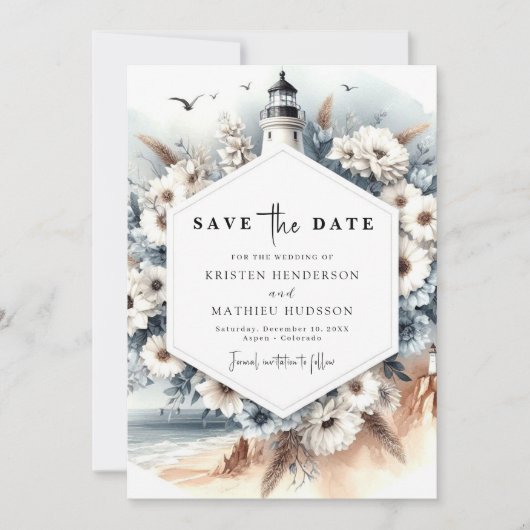 Einzigartiger Minimalismus Leuchtturmhochzeit Save The Date (Vorderseite)