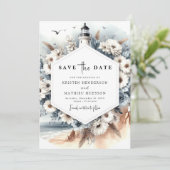 Einzigartiger Minimalismus Leuchtturmhochzeit Save The Date (Stehend Vorderseite)