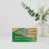 Einzigartiger moderner rosa und grüner Palm-QR-Cod Visitenkarte (Stehend Vorderseite)