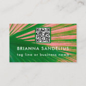 Einzigartiger moderner rosa und grüner Palm-QR-Cod Visitenkarte (Vorderseite)